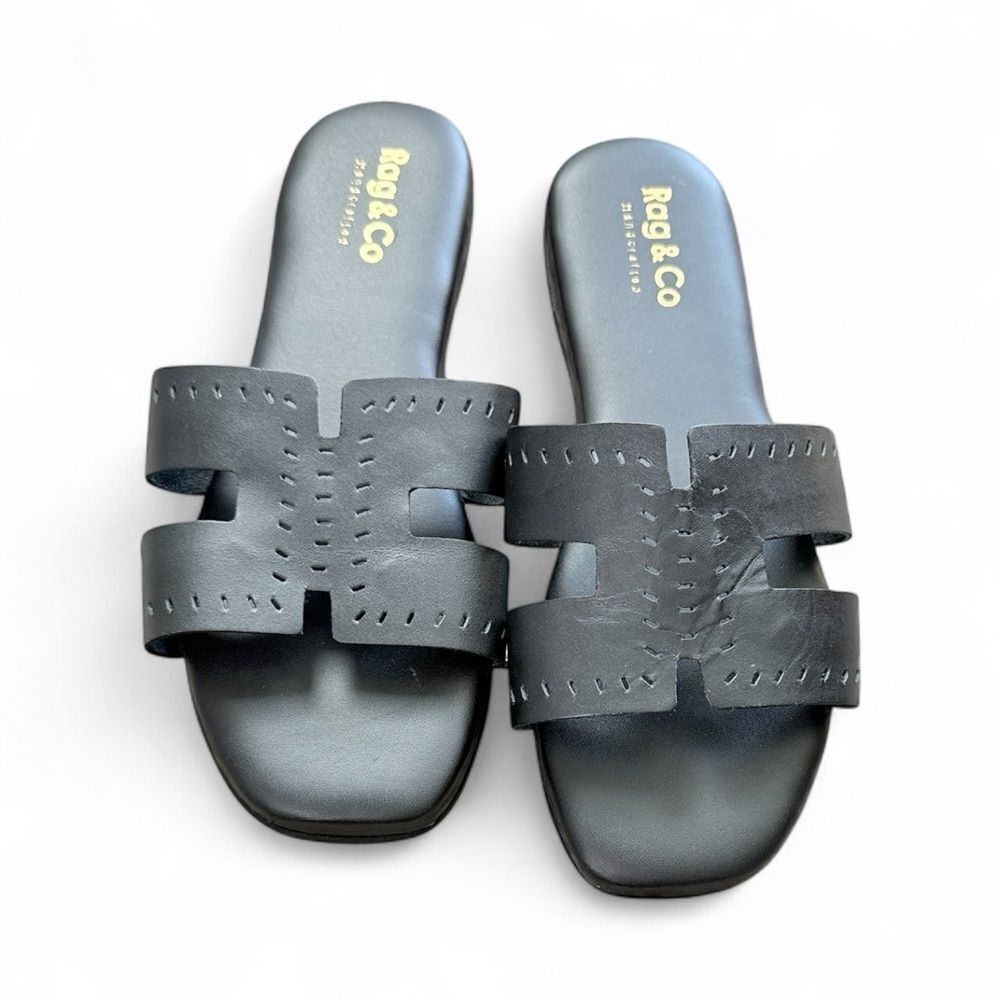 Rag & Co Black Handcrafted Slide on Sandals